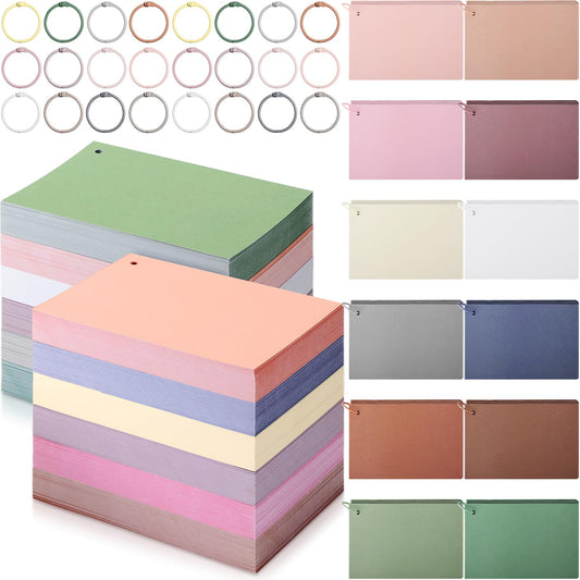 Ctosree 1440 Pcs Index Cards with Ring 12 Color Morandi Blank Flash Cards Colored Hole Punched Index Notecards 56lb Cover Heavy Study Cards for School Studying Memory Office (4 x 6 Inch)