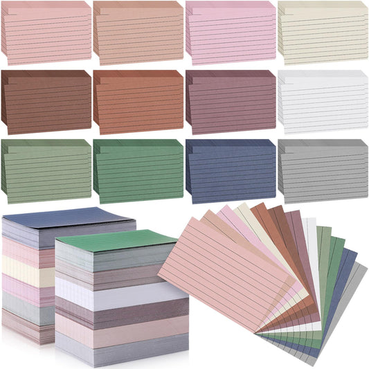 Ctosree 1440 Pcs Colored Index Cards 3 x 5 Inch Flash Cards for Studying Lined Study Note Cards with Printed Ruled on Both Sides for Studying Memory Learning School, 12 Colors(Morandi Color)